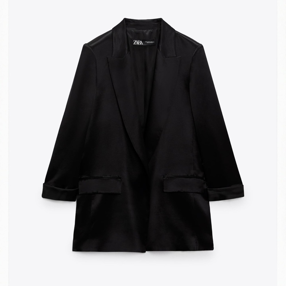 Zara satin effect brand new blazer with tags on (black color)
